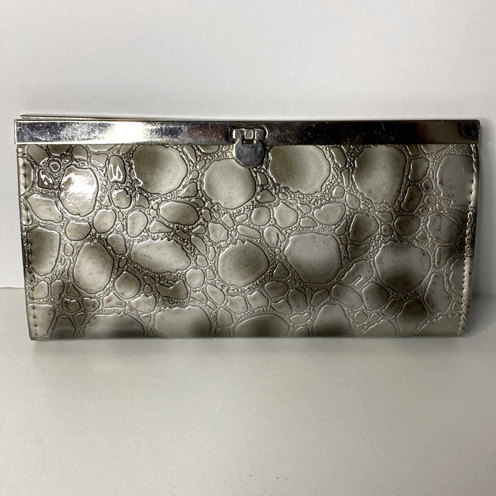 Vintage Crocodile silver grey textured clutch wallet